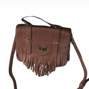 Steve Madden Brown Fringe Satchel with Gold Hardware